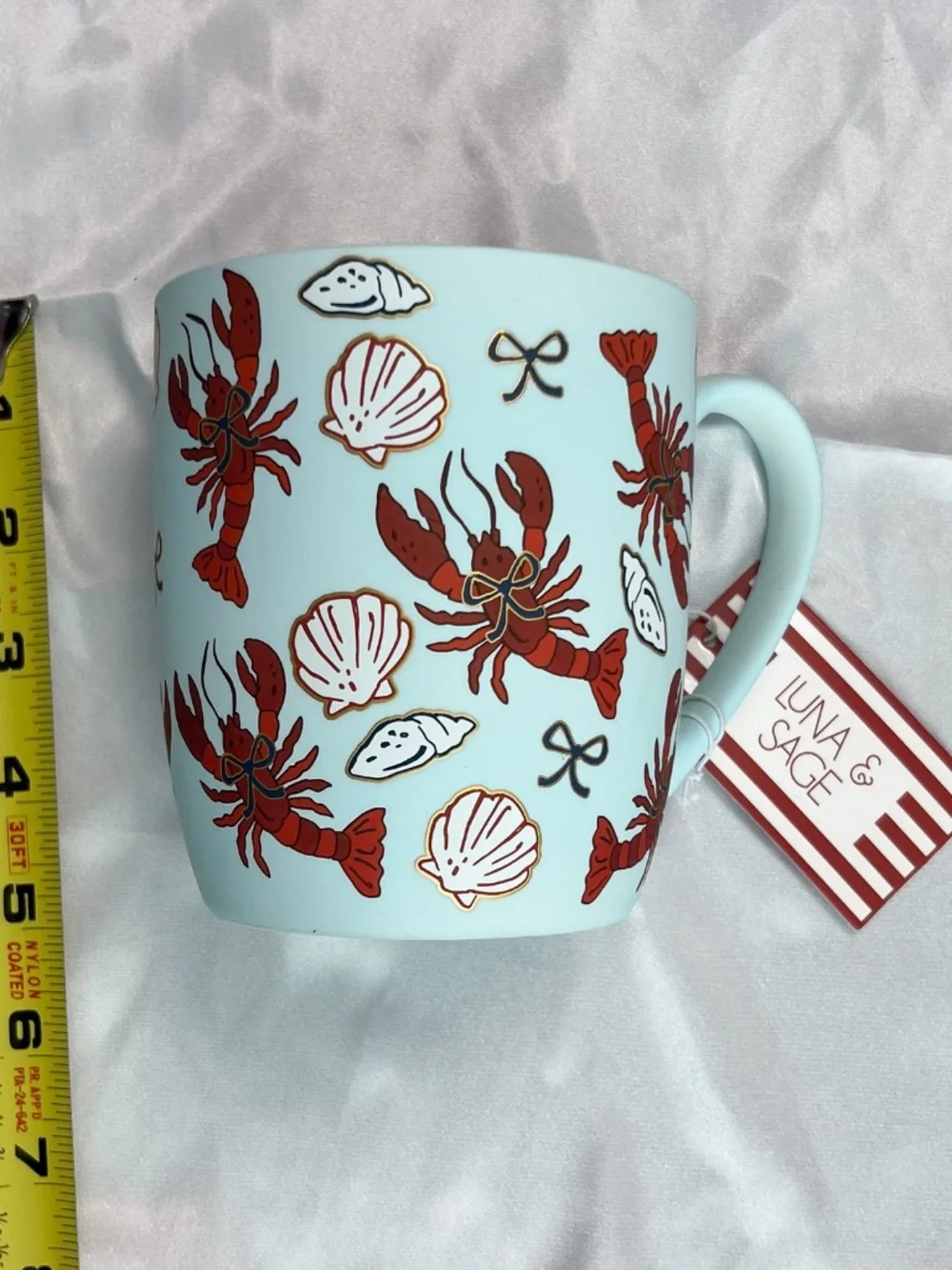 Luna & Sage Lobster Seashell Matte Light Blue Red Mug New with Tags.